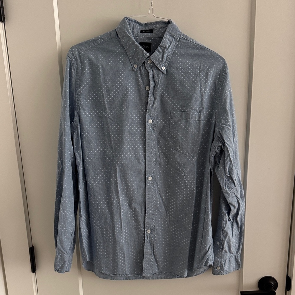 J. Crew Light Blue Polka Dot Casual Shirt